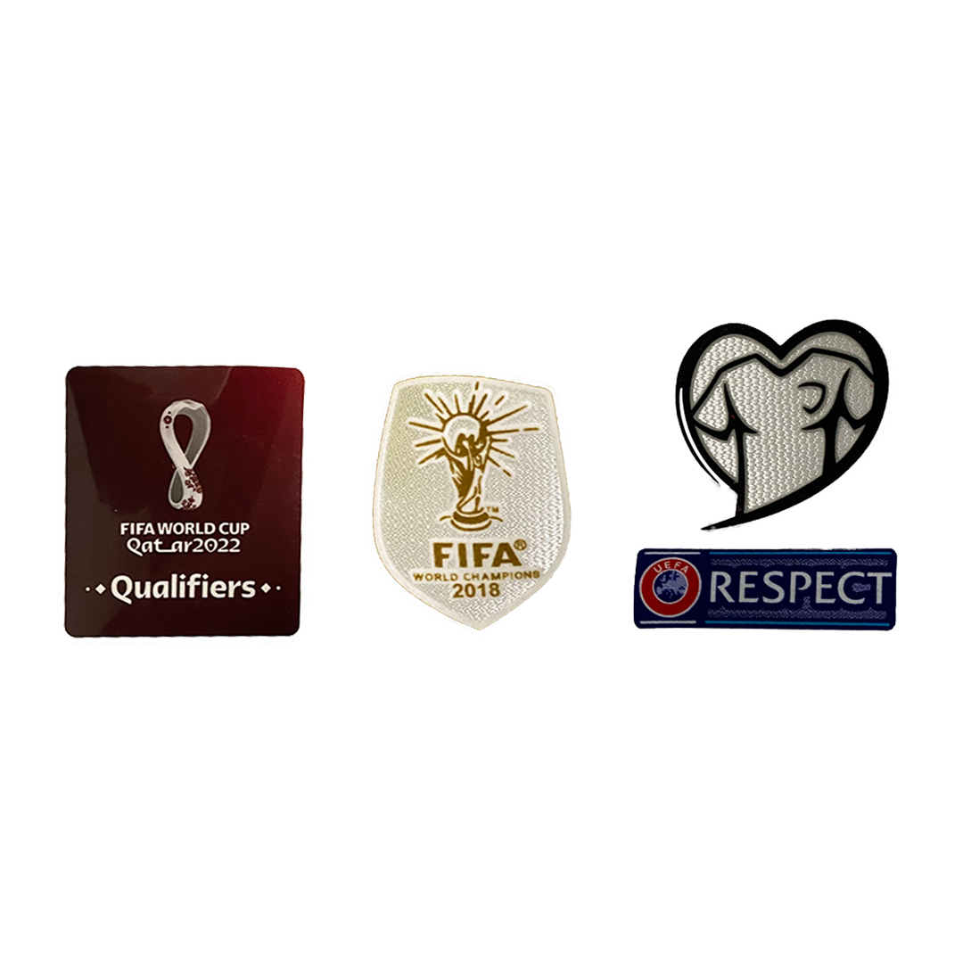 2022 World Cup Qualifiers & 2018 WC Champion(White) & Play With Heart & Respect Badges