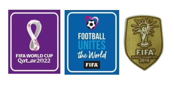 2022 Qatar World Cup Purple & Football Unites The World Blue Badges & 2018 World Cup Champion(Golden)