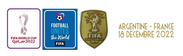 2022 Qatar World Cup White & Football Unites The World Blue Badges & 2018 World Cup Champion(Golden) & ARGNTINE - FRANCE