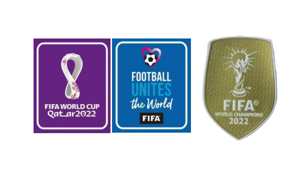 2022 Qatar World Cup Purple & Football Unites The World Blue Badges & 2022 World Cup Champion(Golden)