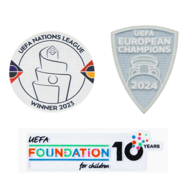 UEFA Nations League Winner 2023 B & UEFA EUROPEAN CHAMPIONS 2024 & UEFA Foundation 10 Years Badges