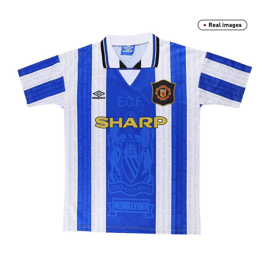 94/95 Manchester United Third Away Blue&White Retro Jerseys Shirt Manchester United