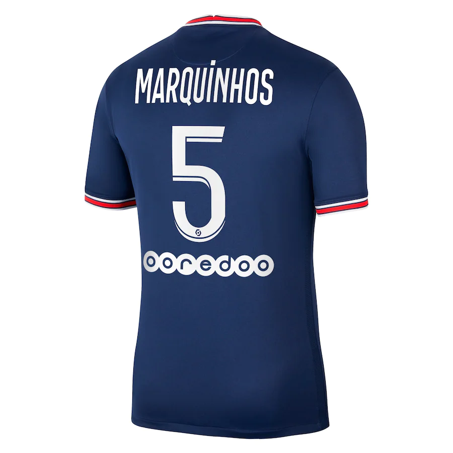 Flocage officiel PSG Ligue 1 home 2020/21 N°5 Marquinhos (rouge/blanc