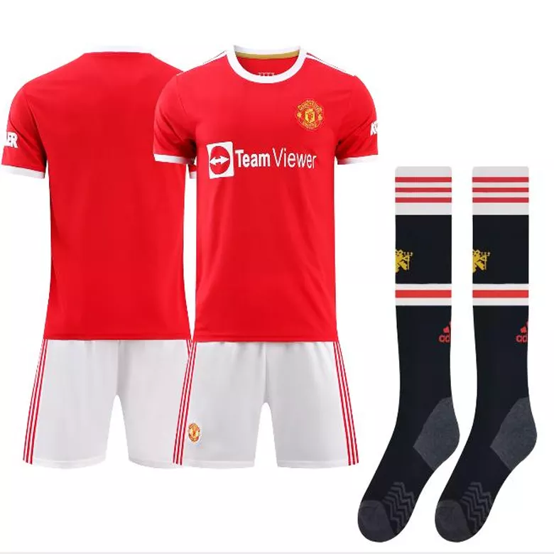 RONALDO #7 Manchester United Home Kids Soccer Jerseys Full Kit 2021/22 - gogoalshop