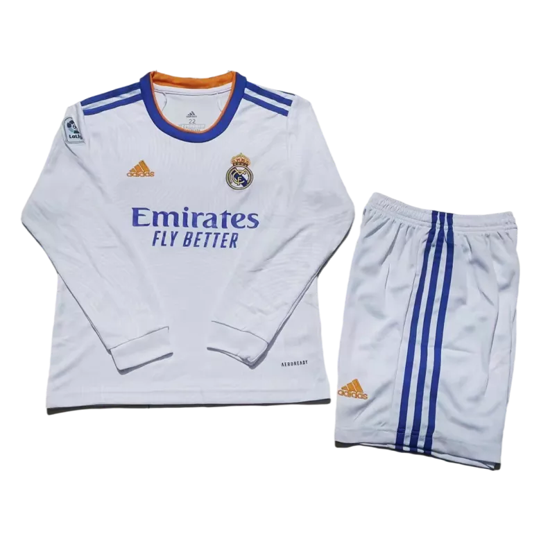 Real Madrid Home Long Sleeve Kids Soccer Jerseys Kit 2021/22 - gogoalshop