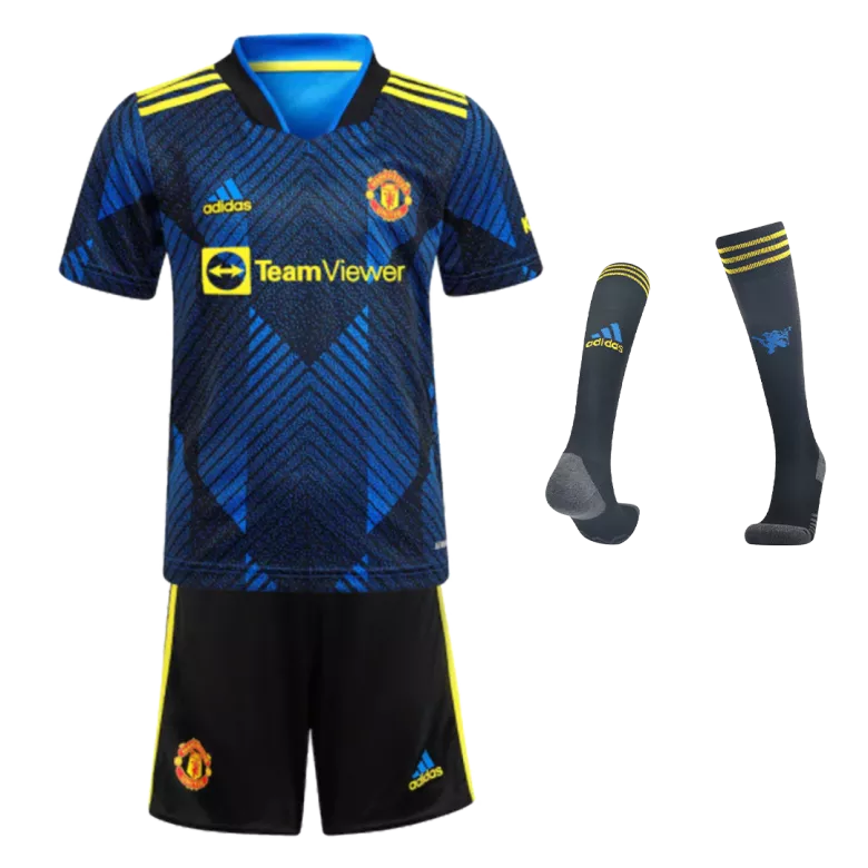 RONALDO #7 Manchester United Third Away Kids Soccer Jerseys Full Kit 2021/22 - gogoalshop