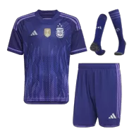 Argentina Away World Cup Kids Jerseys Full Kit 2022 - Three Stars - gogoalshop