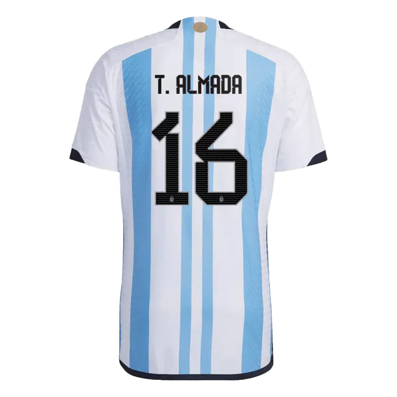 New T. ALMADA #16 Argentina Three Stars Home World Cup 2022 Champion Authentic Jersey - gogoalshop