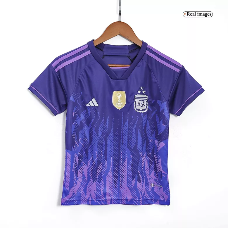 Argentina Away World Cup Kids Jerseys Kit 2022 - Three Stars - gogoalshop