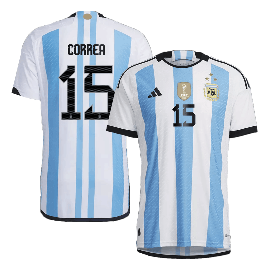 New CORREA #15 Argentina Three Stars Home World Cup 2022 Champion Authentic Jersey