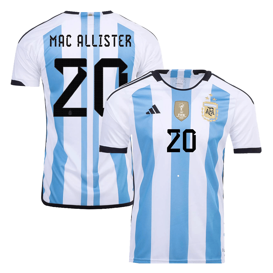 New MAC ALLISTER 20 Argentina Three Stars Home 2022 Champion Jersey