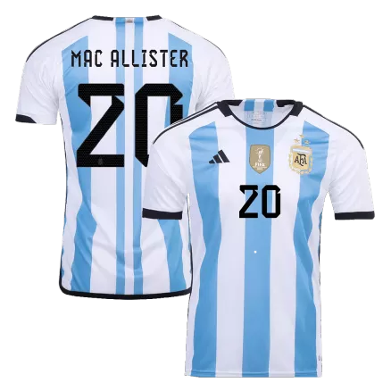 New MAC ALLISTER #20 Argentina Three Stars Home 2022 Champion Jersey - gogoalshop
