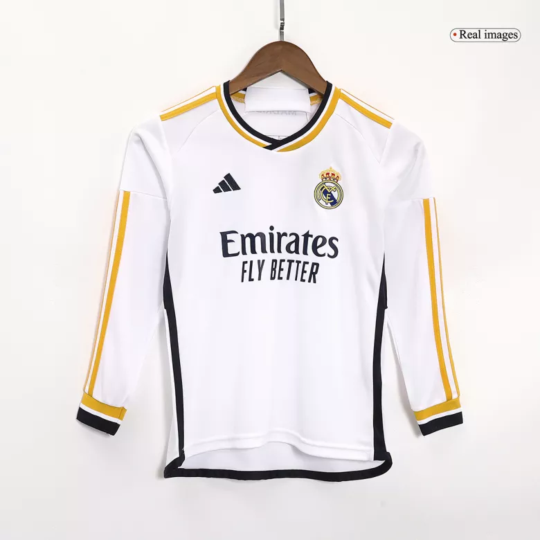 Real Madrid Home Long Sleeve Kids Soccer Jerseys Kit 2023/24 - gogoalshop