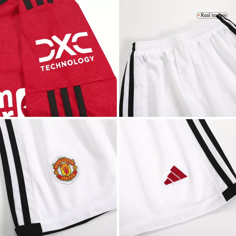 Manchester United Home Long Sleeve Kids Soccer Jerseys Kit 2023/24 - gogoalshop