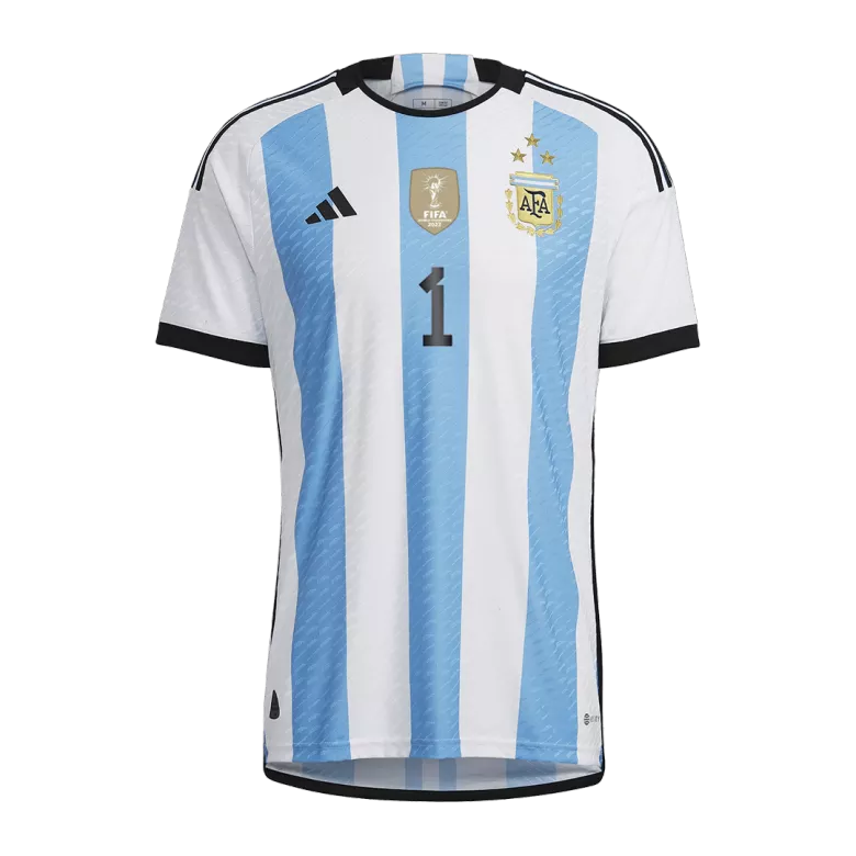 New ARMANI #1 Argentina Three Stars Home World Cup 2022 Champion Authentic Jersey - gogoalshop