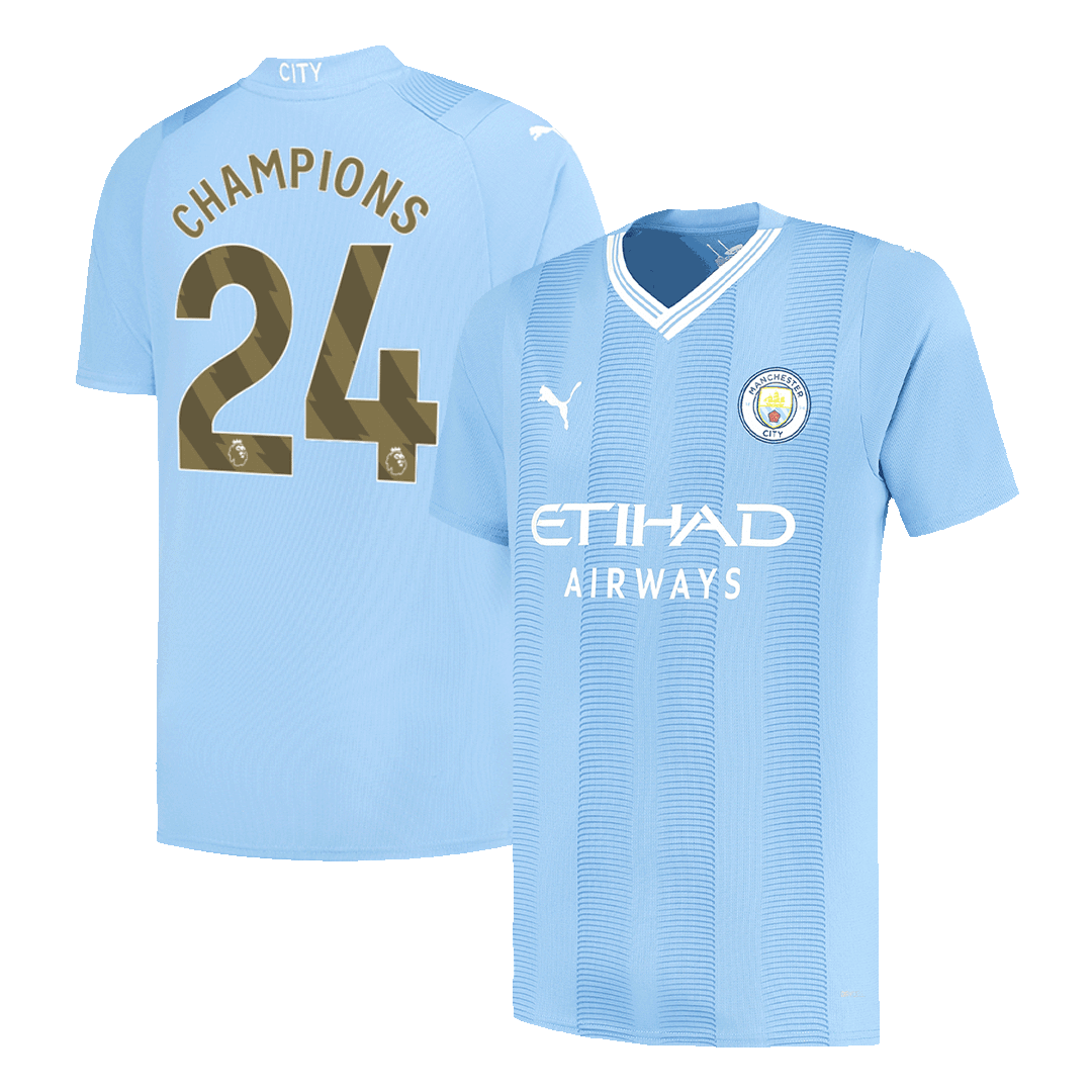 CHAMPIONS #24 Manchester City Home Soccer Jersey 2023/24 - gogoalshop