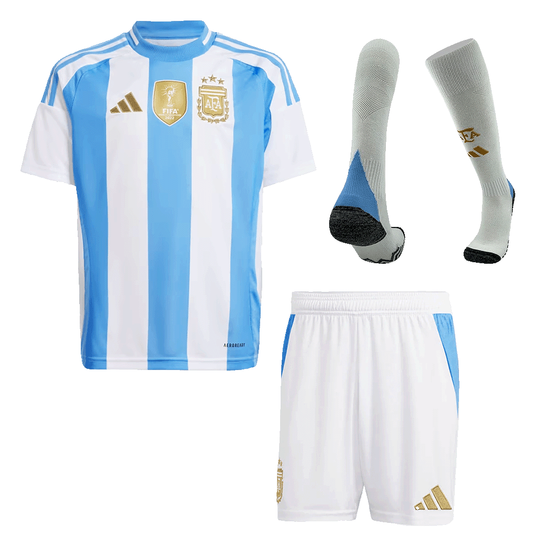 Argentina Home Kids Soccer Jerseys Full Kit - gogoalshop