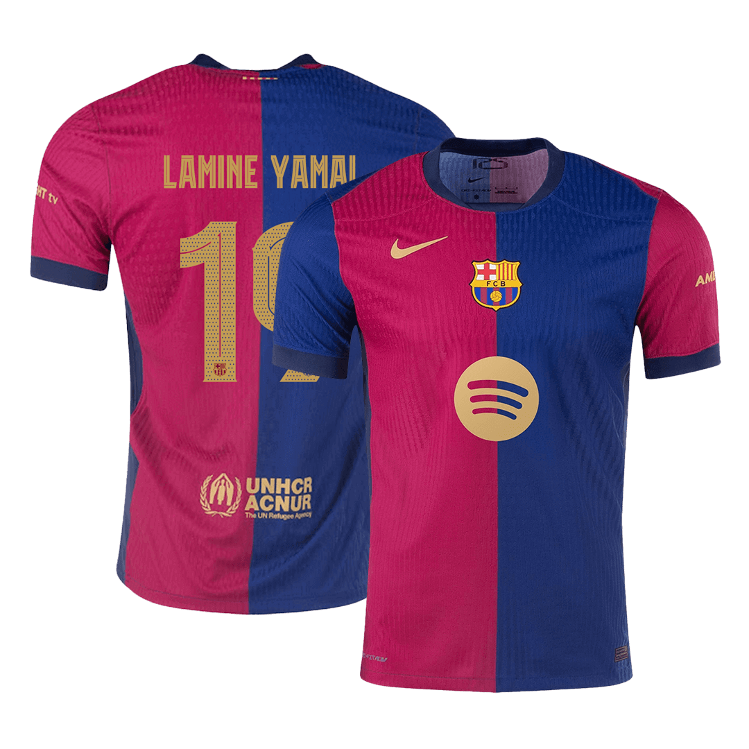 LAMINE YAMAL #19 Barcelona Home Authentic Soccer Jersey -UCL Spotify Logo Without Text - gogoalshop