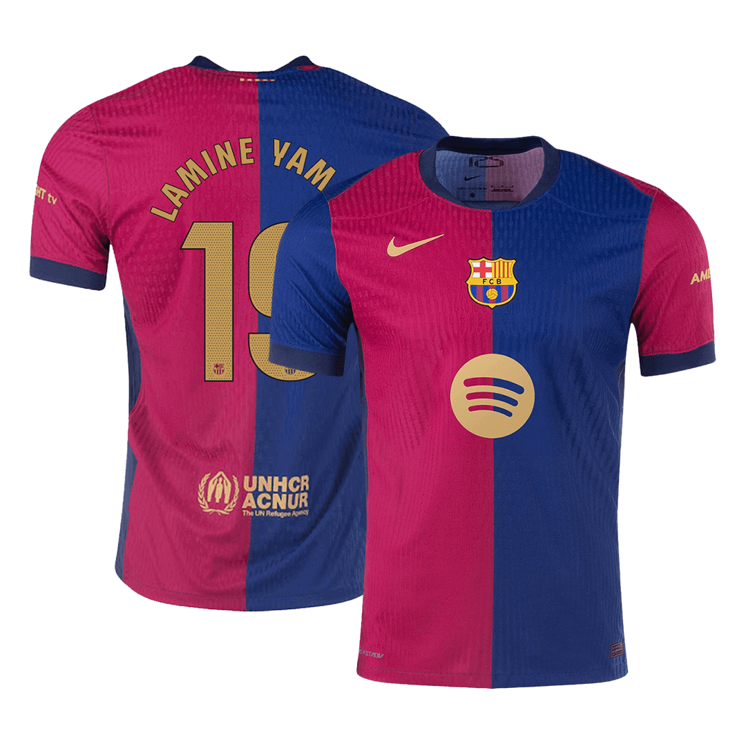 LAMINE YAMAL #19 Barcelona Home Authentic Soccer Jersey Spotify Logo Without Text - gogoalshop