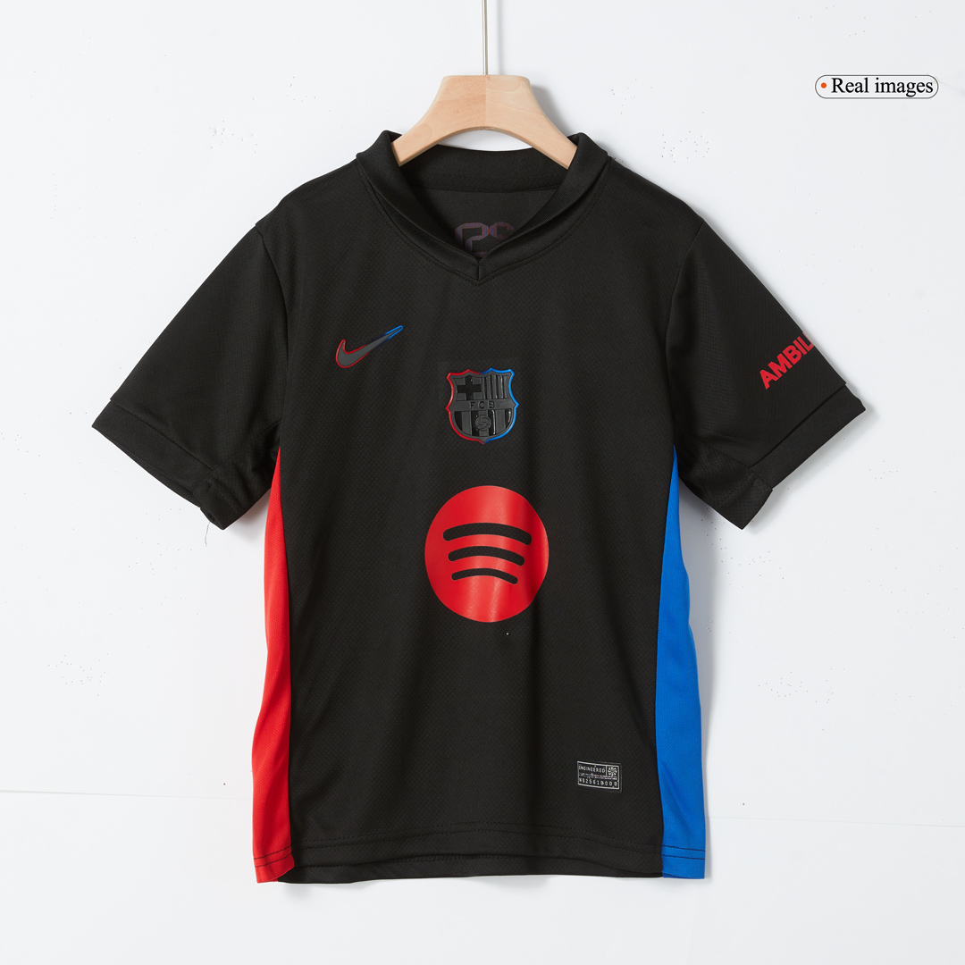 Barcelona Away Kids Soccer Jerseys Kit - Spotify Logo Without Text - gogoalshop