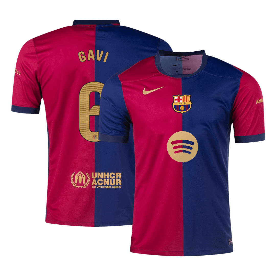 GAVI #6 Barcelona Home Soccer Jersey - Spotify Logo Without Text - gogoalshop