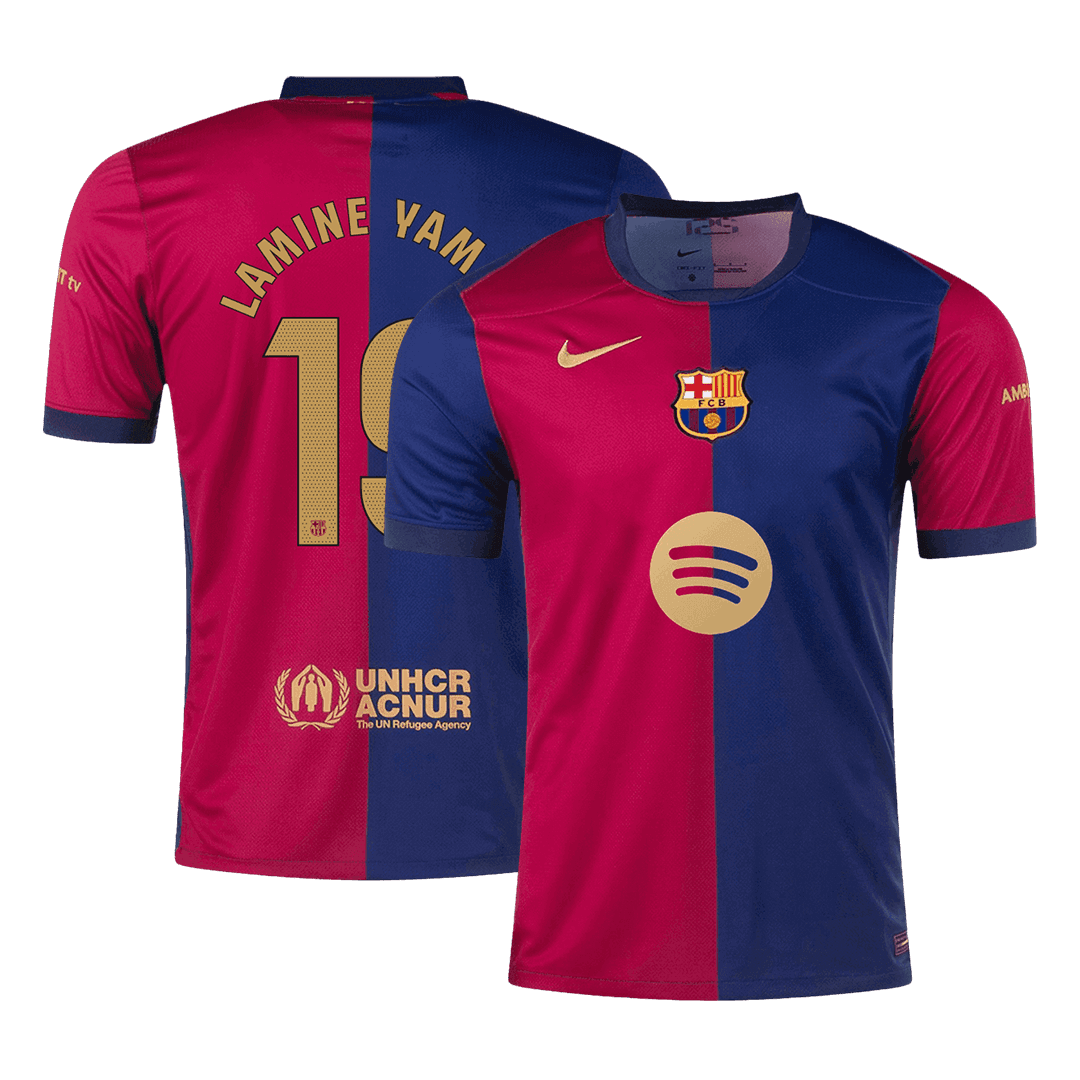 LAMINE YAMAL #19 Barcelona Home Soccer Jersey - Spotify Logo Without Text - gogoalshop