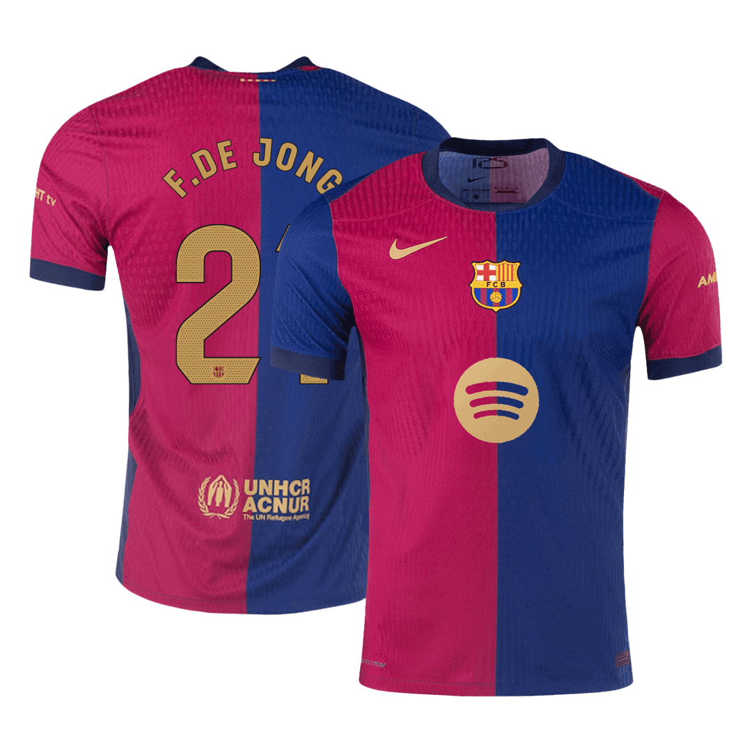 F.DE JONG #21 Barcelona Home Authentic Soccer Jersey - Spotify Logo Without Text - gogoalshop