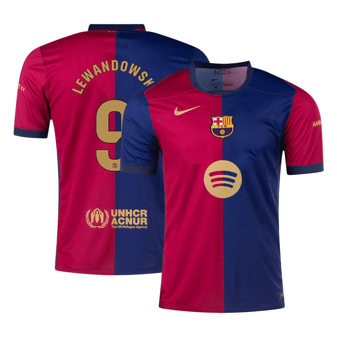 LEWANDOWSKI #9 Barcelona Home Soccer Jersey - Spotify Logo Without Text - gogoalshop