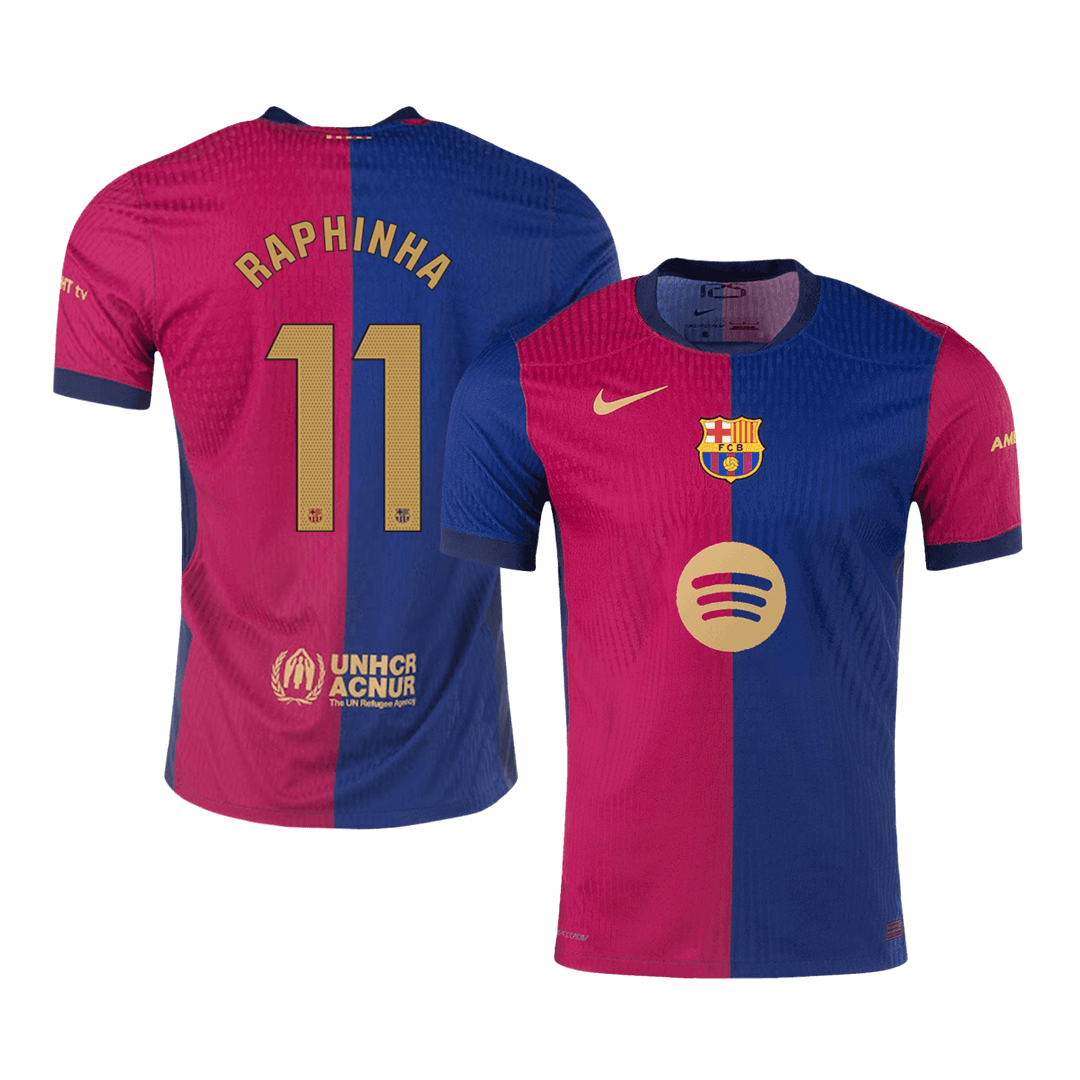 RAPHINHA #11 Barcelona Home Authentic Soccer Jersey - Spotify Logo Without Text - gogoalshop