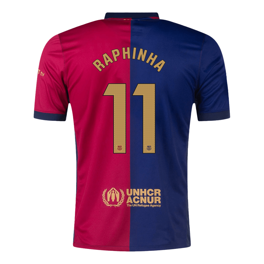 RAPHINHA #11 Barcelona Home Soccer Jersey - Spotify Logo Without Text - gogoalshop