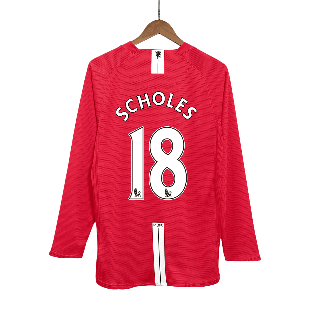 Retro Soccer Jersey SCHOLES #18 Manchester United Home Long Sleeve 2007/08 - gogoalshop