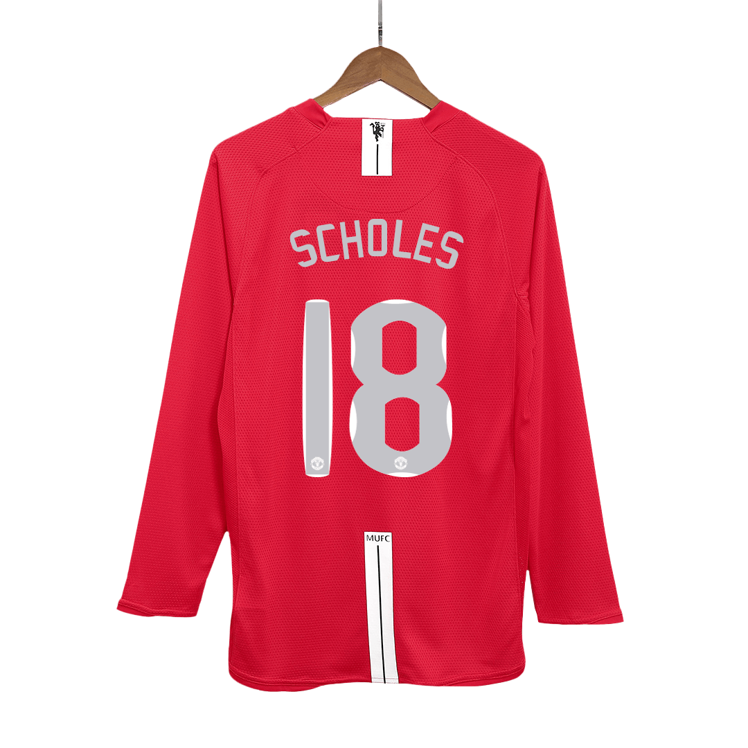 Retro Soccer Jersey SCHOLES #18 Manchester United Home Long Sleeve 2007/08 - UCL Final - gogoalshop