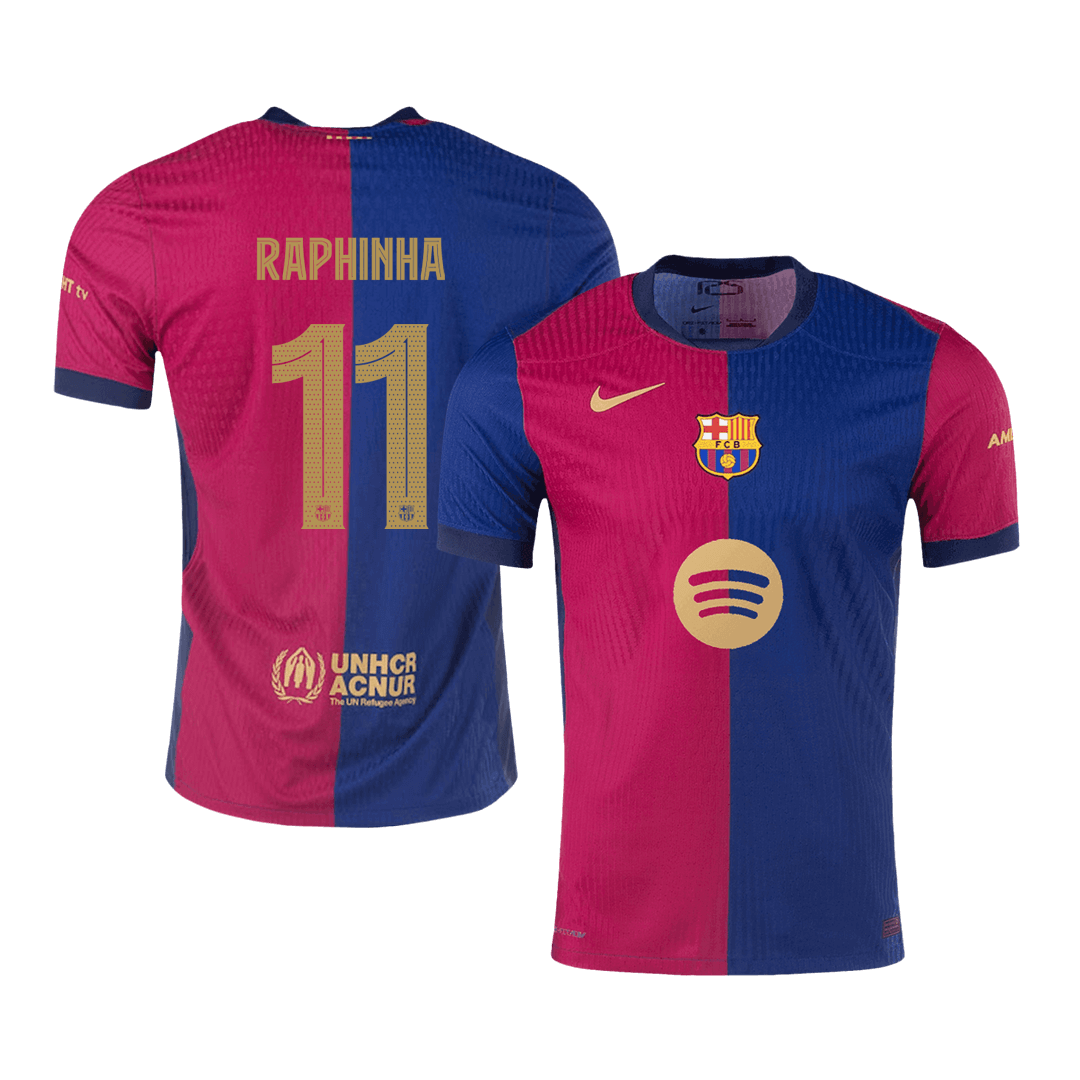 RAPHINHA #11 Barcelona Home Authentic Soccer Jersey - UCL(Spotify Logo Without Text) - gogoalshop