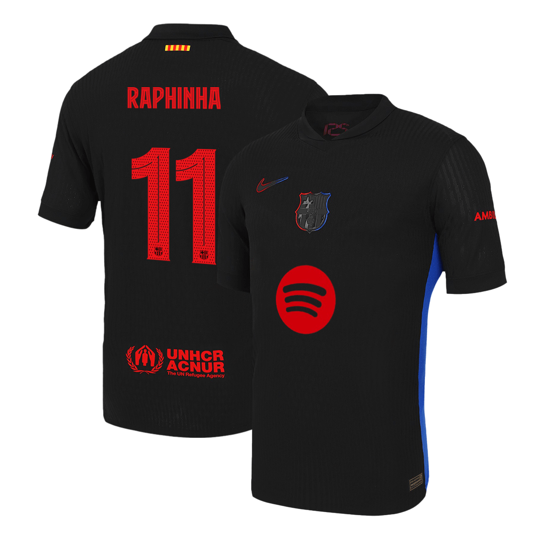 RAPHINHA #11 Barcelona Away Authentic Soccer Jersey - UCL (Spotify Logo Without Text) - gogoalshop