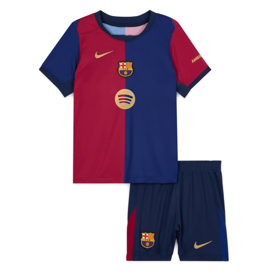 Barcelona Home Kids Soccer Jerseys Kit Spotify Logo Without Text - gogoalshop