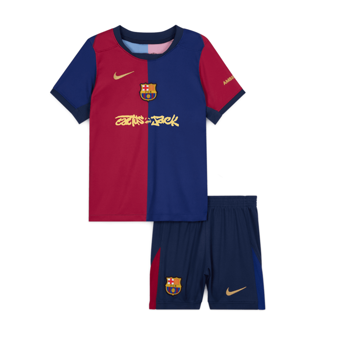 Barcelona X Travis Scott Home Kids Soccer Jerseys Kit - gogoalshop