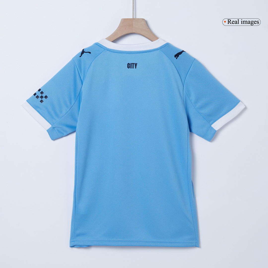 Manchester City Home Kids Soccer Jerseys Kit 2025/26 with Blue available at gogoalshop