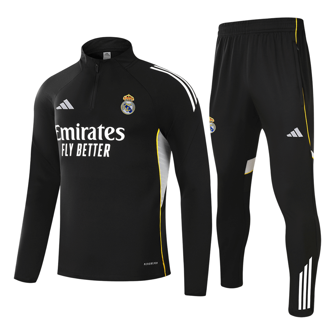 Real Madrid 1/4 Zip Tracksuit 2025/26 Kids Black - gogoalshop
