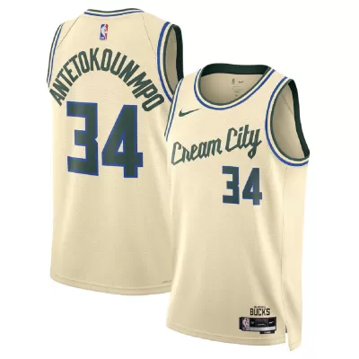 Unisex Milwaukee Bucks Giannis Antetokounmpo #34 Cream Swingman Jersey 2025/26 - City Edition - gogoalshop