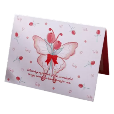 Custom Tulip Butterfly Valentine's Day Card Red - gogoalshop