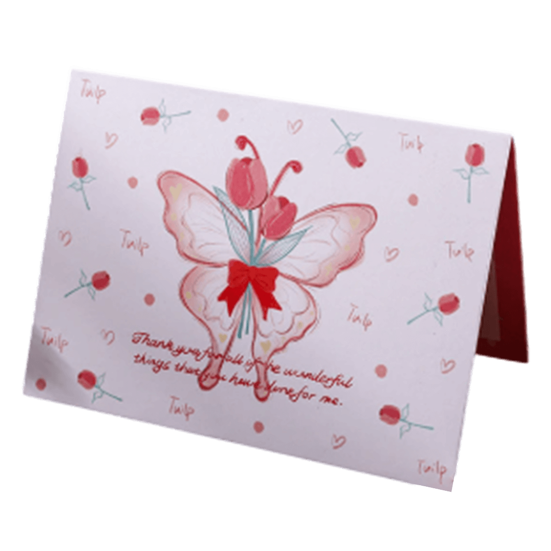 Custom Tulip Butterfly Valentine's Day Card Red - gogoalshop