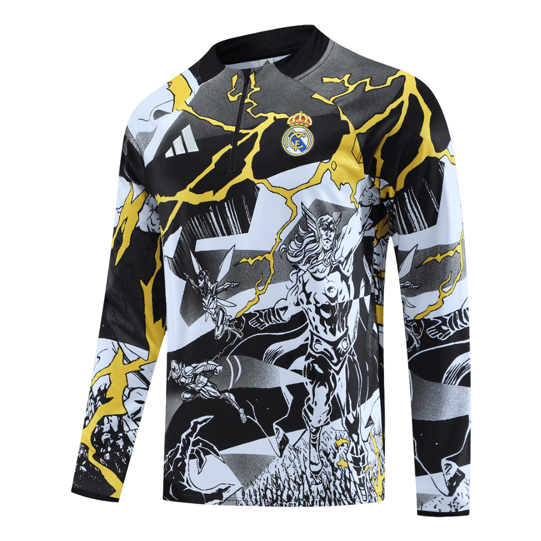 Real Madrid 1/4 Zip Tracksuit 2025/26 Kids Black - gogoalshop