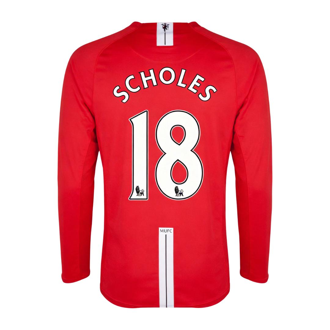 Retro Soccer Jersey SCHOLES #18 Manchester United Home Long Sleeve 2007/08 - gogoalshop