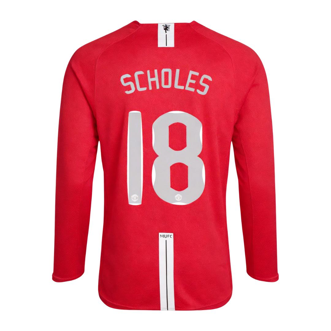 Retro Soccer Jersey SCHOLES #18 Manchester United Home Long Sleeve 2007/08 - UCL Final - gogoalshop