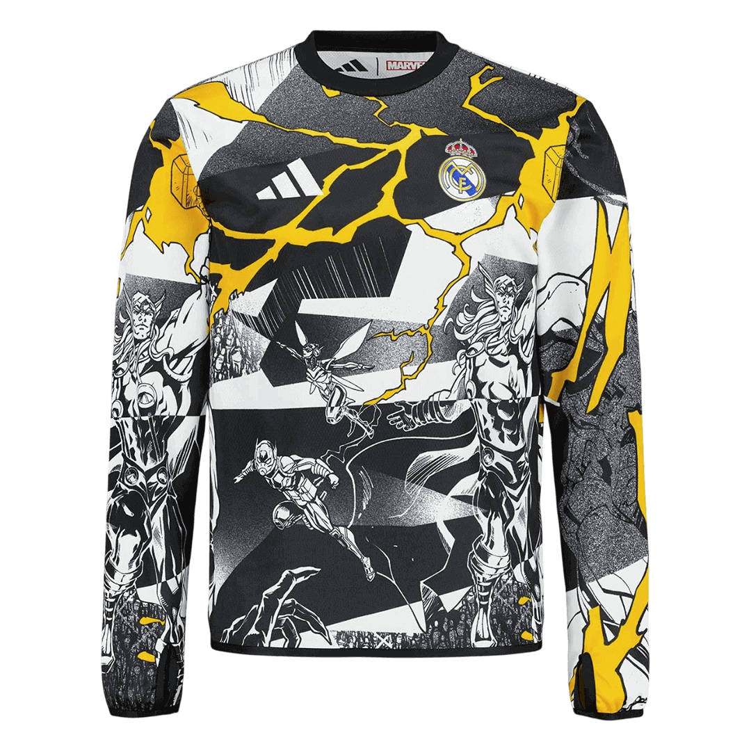 Real Madrid X Marvel Long Sleeve Jersey 25/26 Black&White - gogoalshop