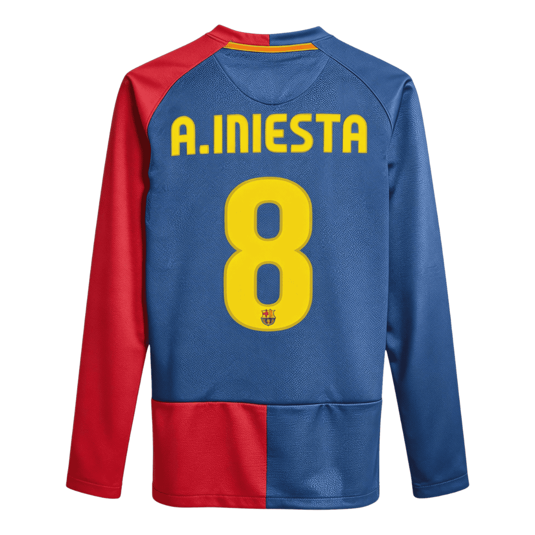 Retro Soccer Jersey A.INIESTA #8 Barcelona Home Long Sleeve 2008/09 - UCL Final - UCL - gogoalshop